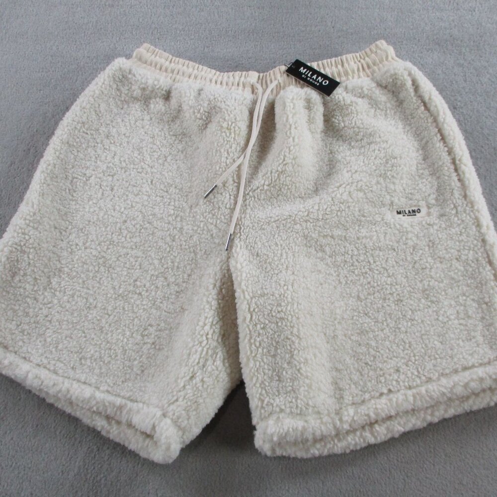 Milano Di Rouge Shorts Adult Large Cream Faris Sherpa Teddy Pile Fleece Lounge